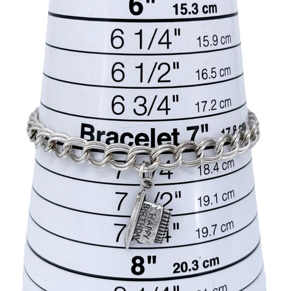 Vintage Sterling Silver 925 "Happy Birthday" Cake Charm Bracelet 7.25" - Picture 5 of 7